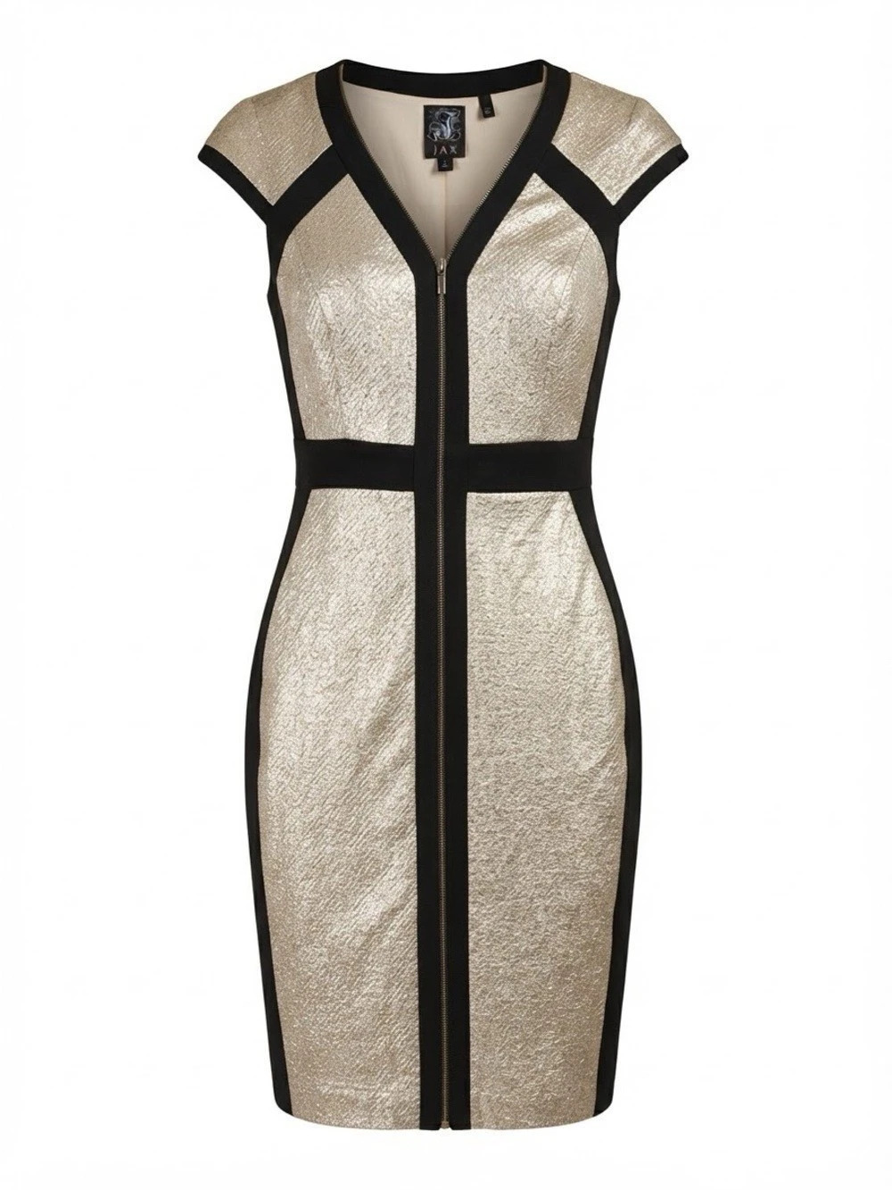 JAX Gold & Black Color Block Mini Dress Size 12 NWT